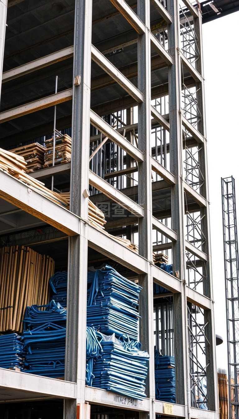 建筑工地鐵質建筑材料 構筑現代城市的堅固骨架
